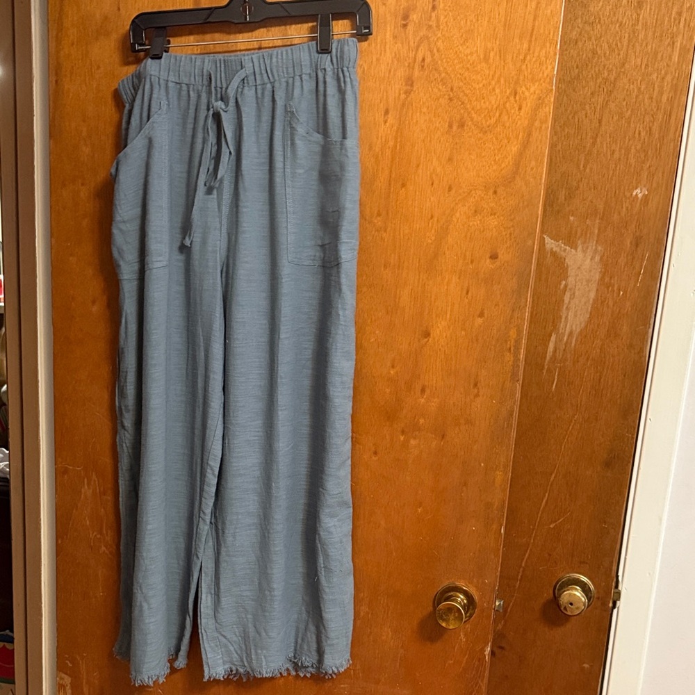 Casual Blue Wide-Leg Pants